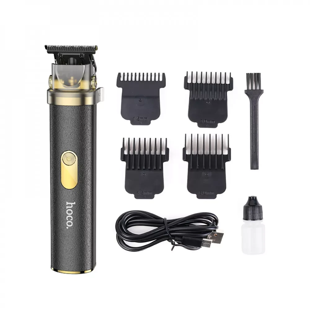 Машинка для стрижки Hoco HP22 Black - акумуляторна, з 5 насадками, USB-зарядкою та стильним шкіряним покриттям