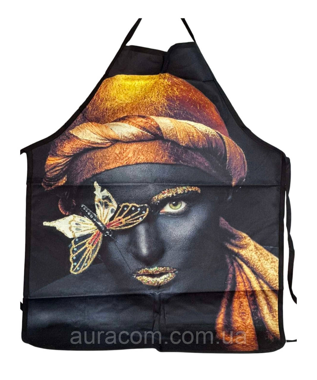 Чорний фартух, жіноче обличчя із золотою метеликом, Туреччина, фото 1