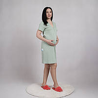 Нічна сорочка для вагітних трикотажна однотонна на кнопках, короткий рукав мятний р. 44-56