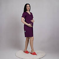 Нічна сорочка для вагітних трикотажна однотонна на кнопках, короткий рукав сливовий р. 44-56