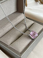 Підвіска Помелато рожевий камінь посріблення/ланцюжок із рожевим кристалом