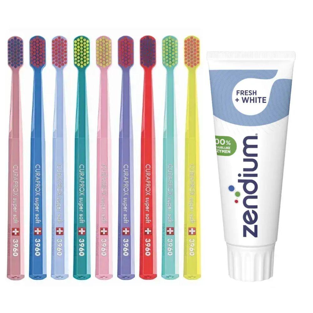 Зубна щітка Curaprox CS 3960 Super Soft для чутливих ясен + паста Zendium Fresh+White для відбілювання та свіжого дихання