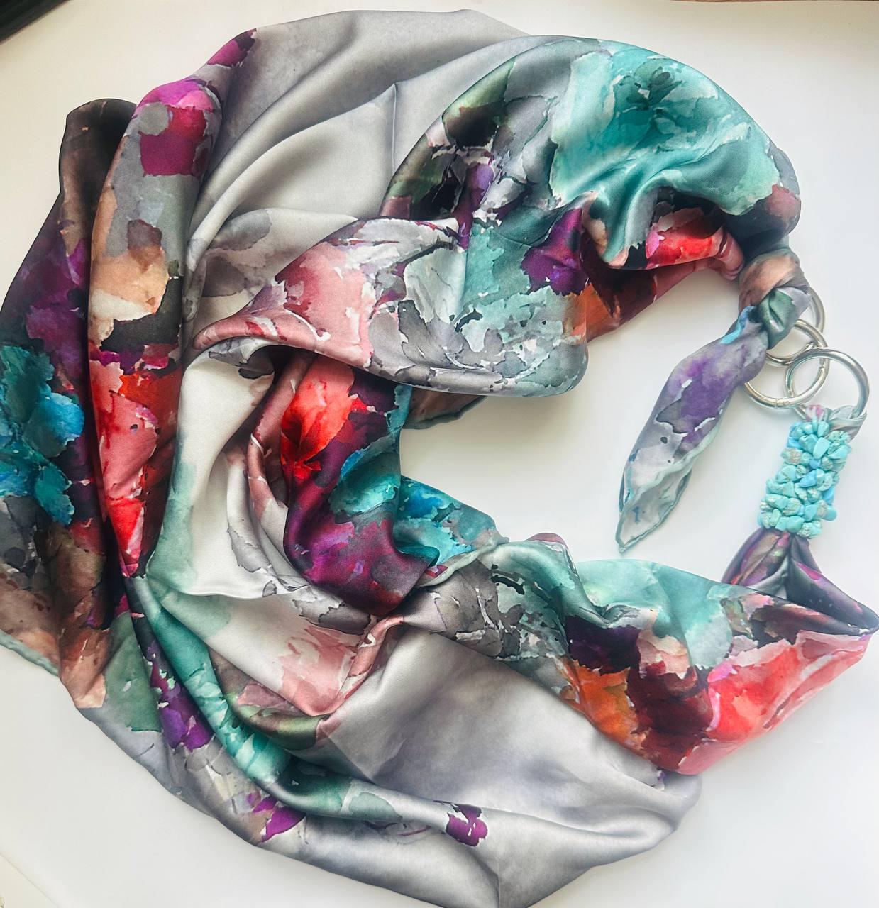 Дизайнерська хустка My Scarf "Райський острів" 90 на 90 см прикрашена корралом