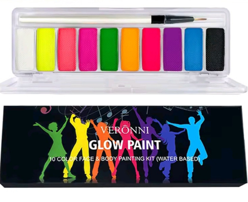 Аквагрим 10 кольорів Veronni: 8-УФ для боді-арта + пензлик