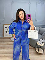 Жіночий літній брючний котоновий костюм у смужку (Батал), фото 4