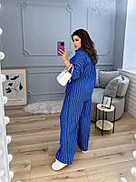 Жіночий літній брючний котоновий костюм у смужку (Батал), фото 5