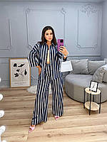 Жіночий літній брючний котоновий костюм у смужку (Батал), фото 8
