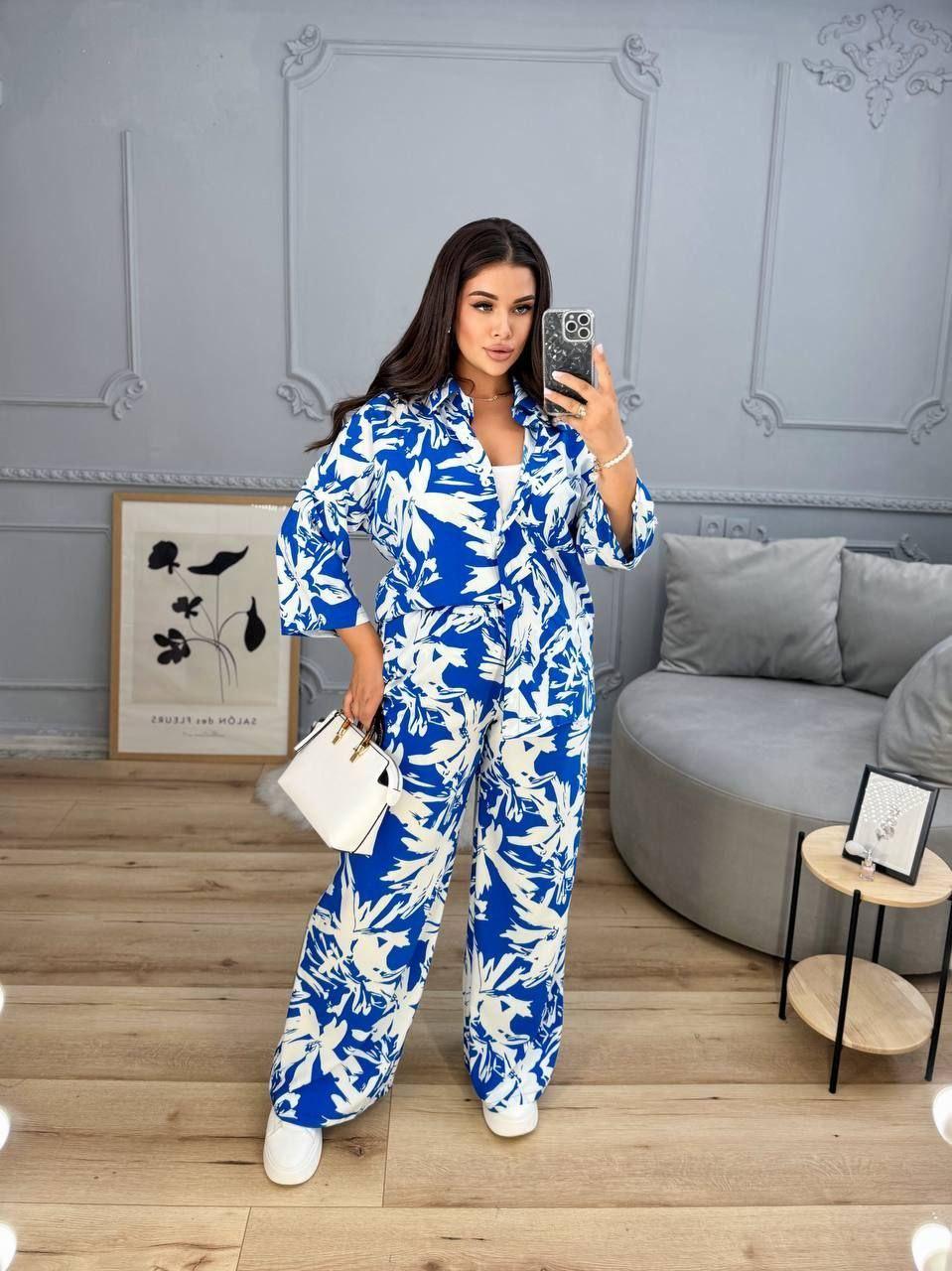 Жіночий літній брючний костюм із софту з принтом рр.50-52,54-56, фото 1