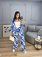 Жіночий літній брючний костюм із софту з принтом рр.50-52,54-56, фото 4
