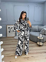 Жіночий літній брючний костюм із софту з принтом рр.50-52,54-56, фото 8