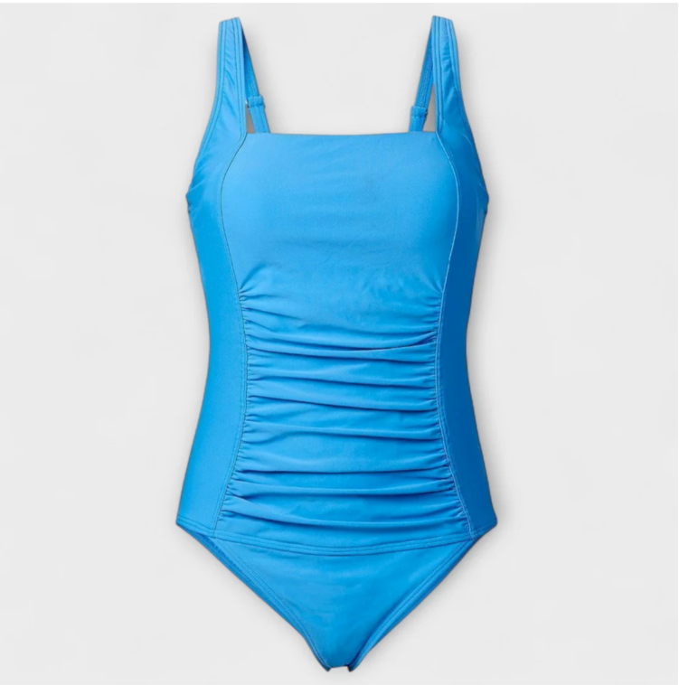 Суцільний жіночий купальник блакитного кольору з утяжкою, фото 1