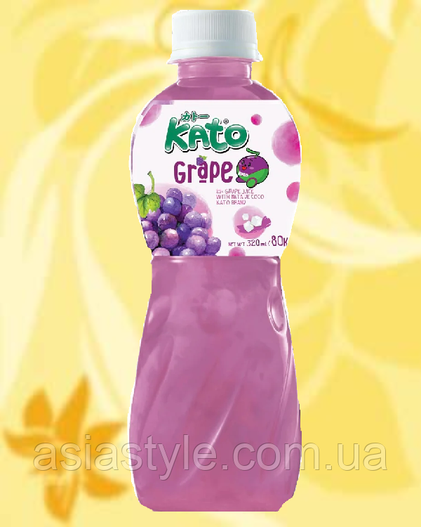 Напій з винограду з кокосовим желе, Grape drink with coconut jelly, Nata de Coco Kato, 320 мл,*24шт,АФ