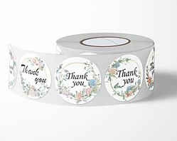 Наклейки круглі 10 дизайнів Thank you на білому Ø - 2,5см рулон 500 шт етикетки Hand made для подарунків