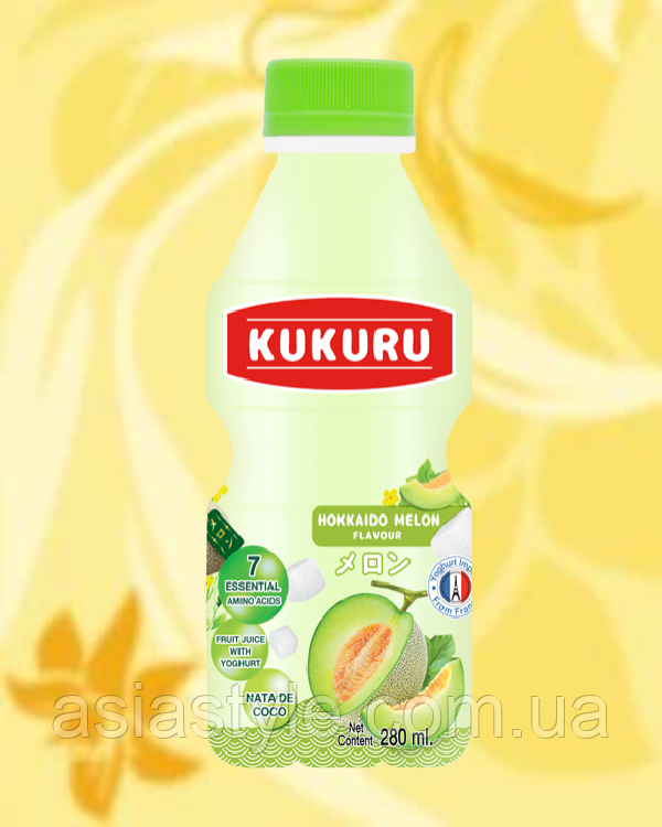 Йогуртовий напій з динею та кокосовим желе, Yoghurt drink with melon and coconut, Kukuru, 280 мл*24шт,АФ, фото 1