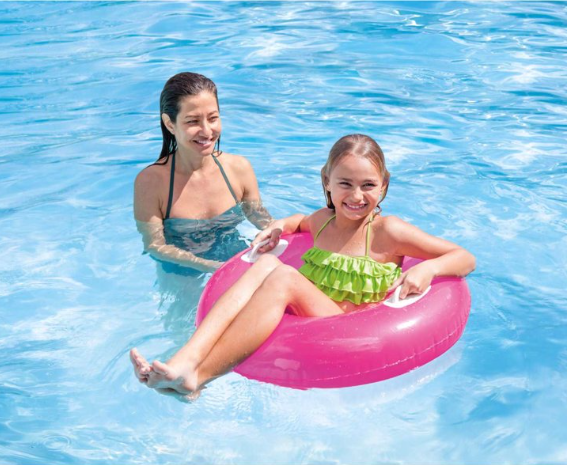 Кольорове дитяче надувне коло для плавання з ручками 76 см Intex 59258np для дітей від 8 років Надувний круг рожевий, фото 1