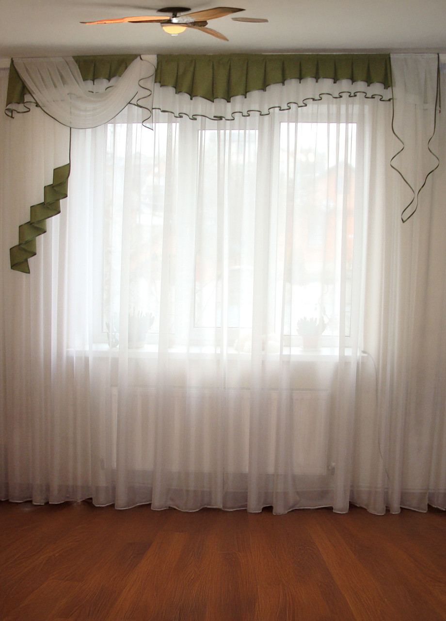 Ламбрекен Firanka Хвиля карниз 250см зелений с кремовим (62_1_2,5м), фото 1