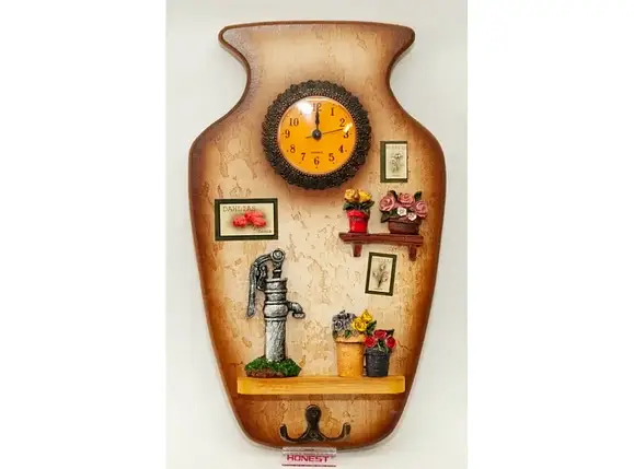 KC36-359A КЛЮЧНИЦЯ ДЕРЕВО + ГОДИННИКИ (30 Х 18,5 СМ), фото 1