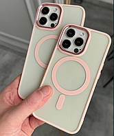 Чохол Magsafe на iphone 13 PRO бампер магсейв для айфон 13 ПРО прозорий силіконовий рожевий бортик