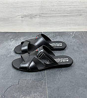 Чоловічі шльопанці Ecco Еко чорні шкіряні для літа стильні нові брендові