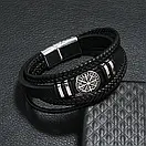 Чоловічий браслет шкіряний чорний VEGVIS розмір 17-19 см (довжина 21 см), фото 2