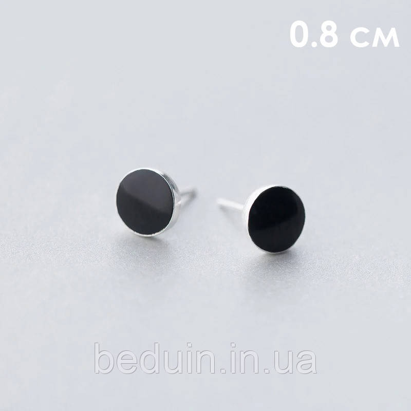 Серебряные серьги гвоздики с черной эмалью  0.8 см "Оникс" - серебро 925 пробы EGYPT SILVER