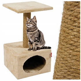 Кігтеточка-будиночок з полицею 60 см Bonro B-95 для кішок бежева