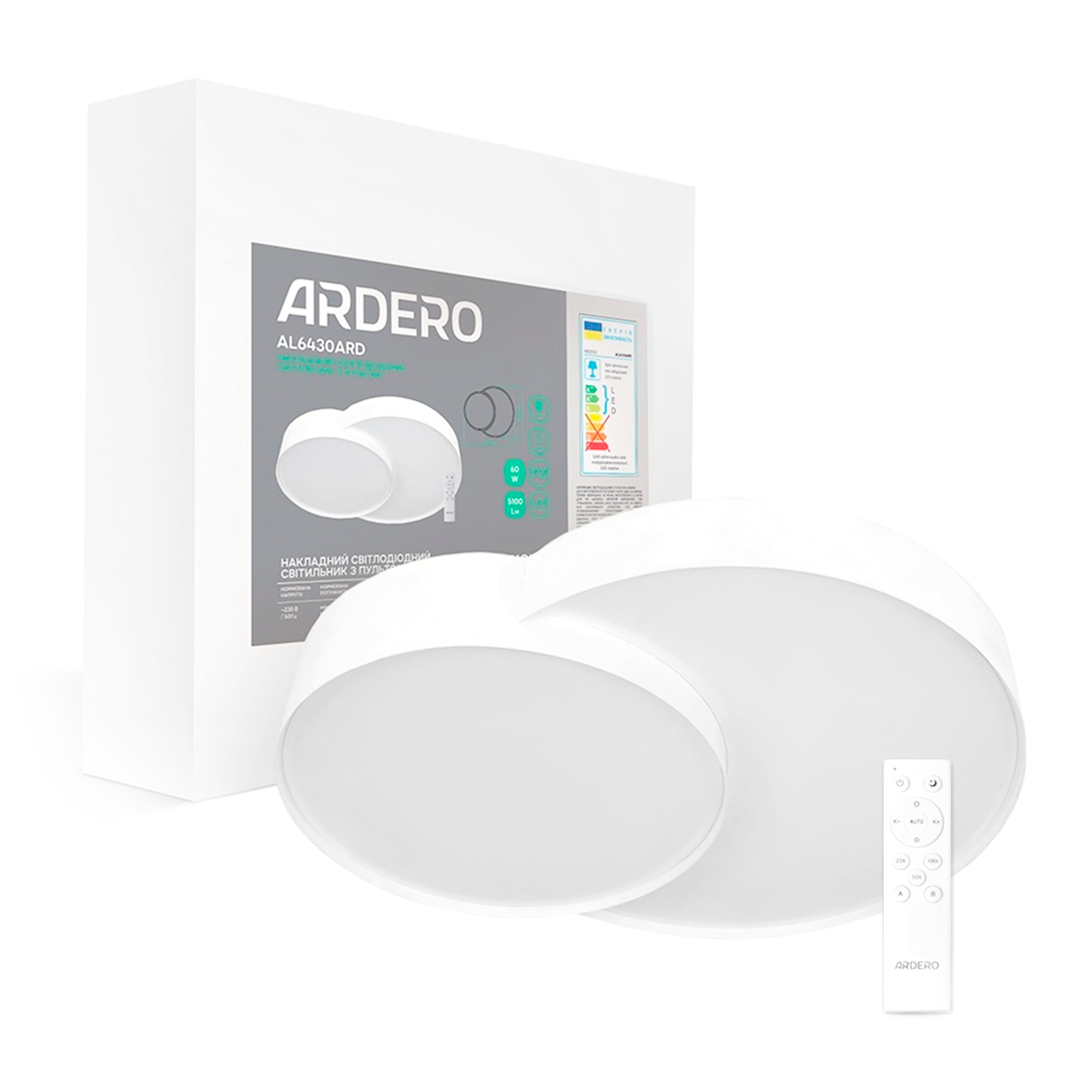 Світлодіодна накладна люстра TOUCH R 60W AL6430 ARD біла Ardero 3000-6500К 5100Лм з пультом 500х400х80мм