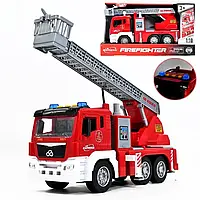 Пожежна машина WY 1125 A (18) світло, звук, 1:10, шланг та помпова подача води, висувна стріла, платформа обертається на 360°,