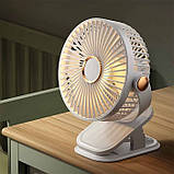 Акумуляторний вентилятор з прищіпкою, 5 швидкостей, 3 режими світла, USB Type-C, 1200мАч, фото 2