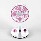 Настільний акумуляторний вентилятор YS-M2026 з підсвіткою, 3 швидкості, USB/батарейки, рожевий, фото 2