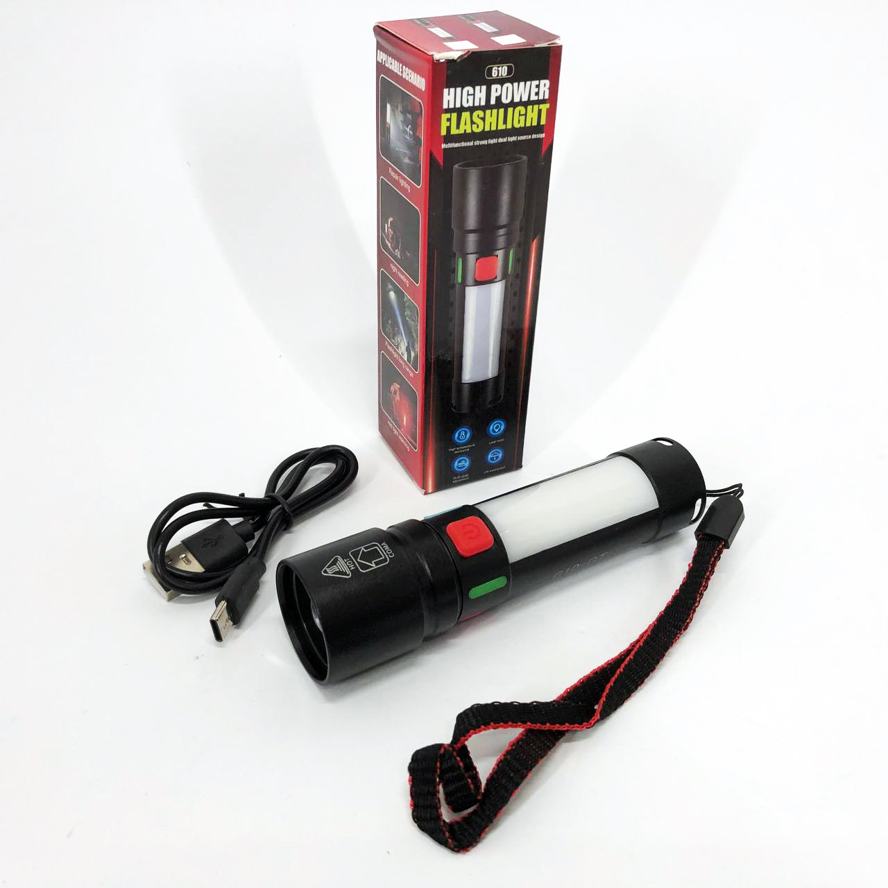 Ліхтар 611-TG+COB(white+red), Ліхтарики для екстрених ситуацій та аварій, Пошуковий ліхтар ручний, фото 1