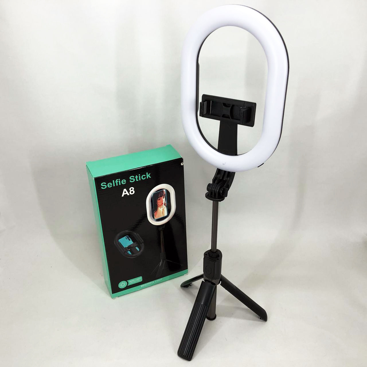 Монопод-штатив для селфі з кільцевою LED лампою Selfie Stick A8 телескопічний з пультом та Bluetooth, фото 1