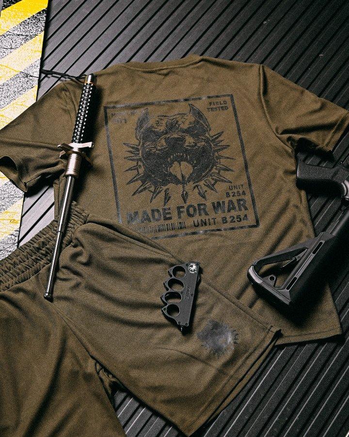 Літній чоловічий комплект OBLIVION PITBULL (олива) — футболка + шорти з дихаючого матеріалу Coolmax