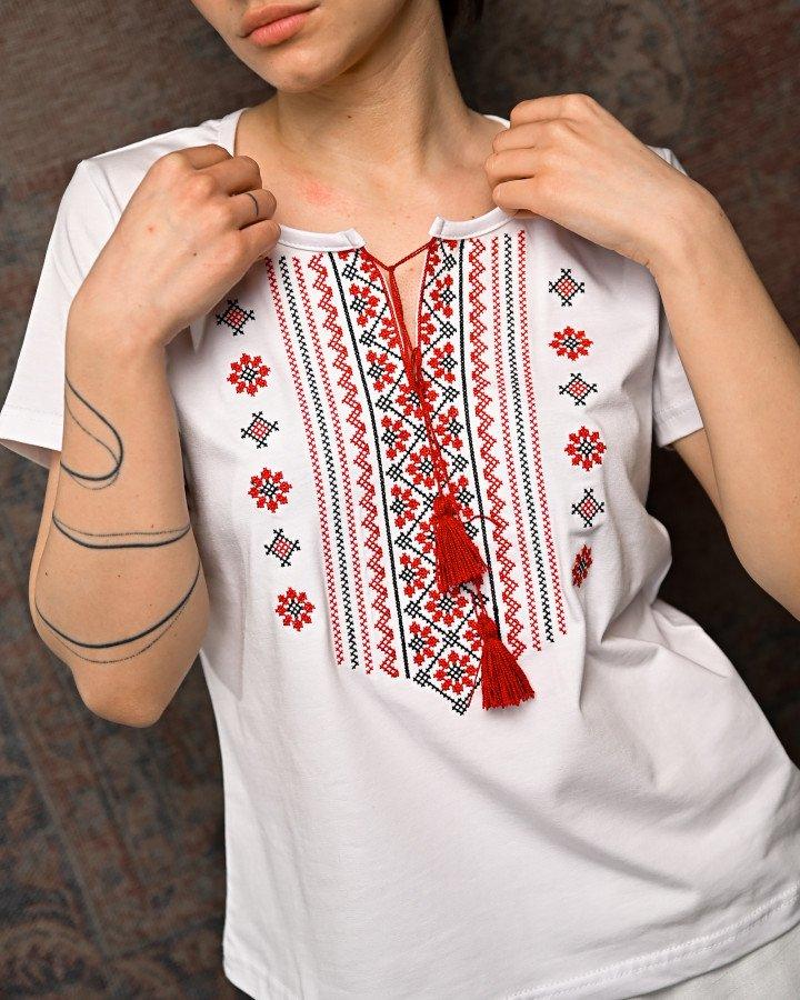 Жіноча футболка Вишиванка white/red ПП7433, фото 1