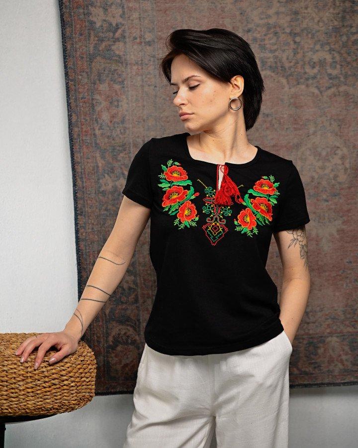 Жіноча Футболка вишиванка мак ПП7455, фото 1