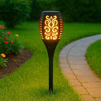 Садовий світильник на сонячній батареї, 52см, 96LED, Solar flame / Вуличний ліхтар для саду / Ліхтар факел