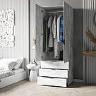 Шафа 2-х стулкова для речей зі штангою та 3 висувними шухлядами з ламінованого ДСП Шафи в передпокій, фото 4