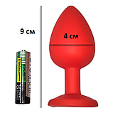 Силіконова Червона анальна пробка 9 х 4 см, Втулка для анальної стимуляції, Плаг із кристалом, Інтимні іграшки, фото 5