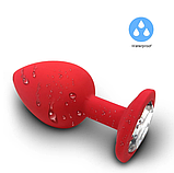 Силіконова Червона анальна пробка 9 х 4 см, Втулка для анальної стимуляції, Плаг із кристалом, Інтимні іграшки, фото 3