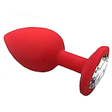 Силіконова Червона анальна пробка 9 х 4 см, Втулка для анальної стимуляції, Плаг із кристалом, Інтимні іграшки, фото 6