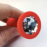 Силіконова Червона анальна пробка 9 х 4 см, Втулка для анальної стимуляції, Плаг із кристалом, Інтимні іграшки, фото 9