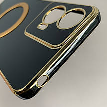 Чохол для Motorola G04 з металевим кільцем MagSafe із золотою рамкою на моторола г04 чорний q08w, фото 5
