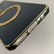 Чохол для Motorola G04 з металевим кільцем MagSafe із золотою рамкою на моторола г04 чорний q08w, фото 4