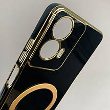 Чохол для Motorola G04 з металевим кільцем MagSafe із золотою рамкою на моторола г04 чорний q08w, фото 3