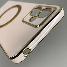 Чохол для Motorola G14 з металевим кільцем MagSafe із золотою рамкою на моторола г14 пудровий q08w, фото 5