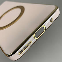 Чохол для Motorola G14 з металевим кільцем MagSafe із золотою рамкою на моторола г14 пудровий q08w, фото 4