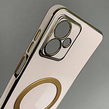 Чохол для Motorola G14 з металевим кільцем MagSafe із золотою рамкою на моторола г14 пудровий q08w, фото 3