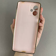 Чохол для Motorola G14 з металевим кільцем MagSafe із золотою рамкою на моторола г14 пудровий q08w, фото 2