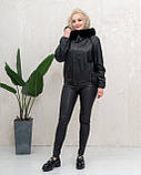 Жіночий Шкіряний бомбер "Noir Aura" з шиншилою 50/2XL, фото 2