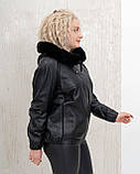 Жіночий Шкіряний бомбер "Noir Aura" з шиншилою 50/2XL, фото 3